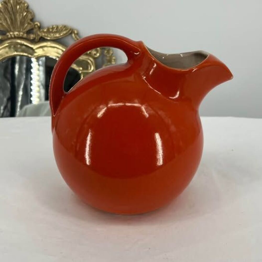 MCM Hall’s USA Orange Ball Tilted Ice Lipped Ceramic Pitcher 1950s Granny Core
